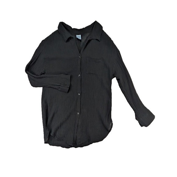 Shade & Shore Tops - Shade & Shore Top Cover Up Womens M Black Gauzy‎ Coastal Lagenlook Resort Beach